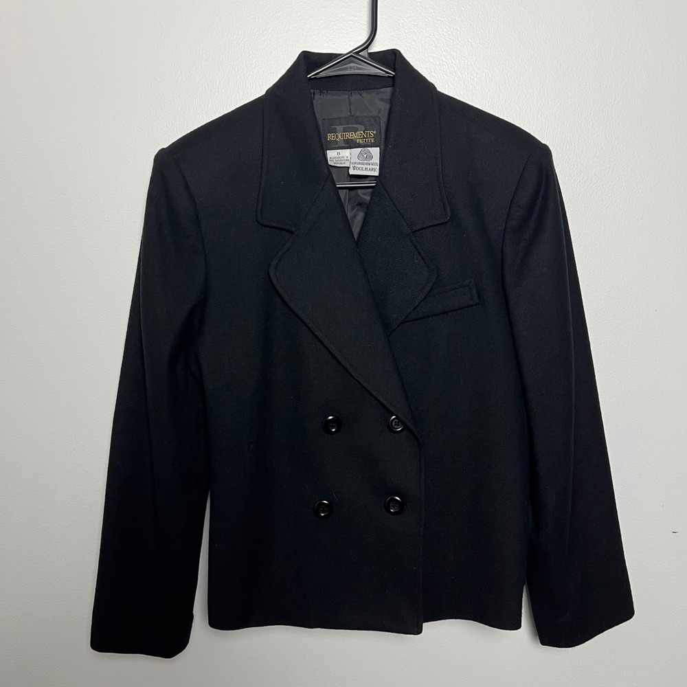 Vintage Requirements Women's Wool Black Blazer Size 8 Petite Classic Cut